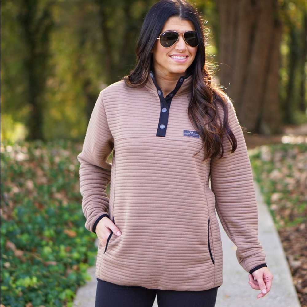 Simply Southern Mocha Ribbed Snap Pullover